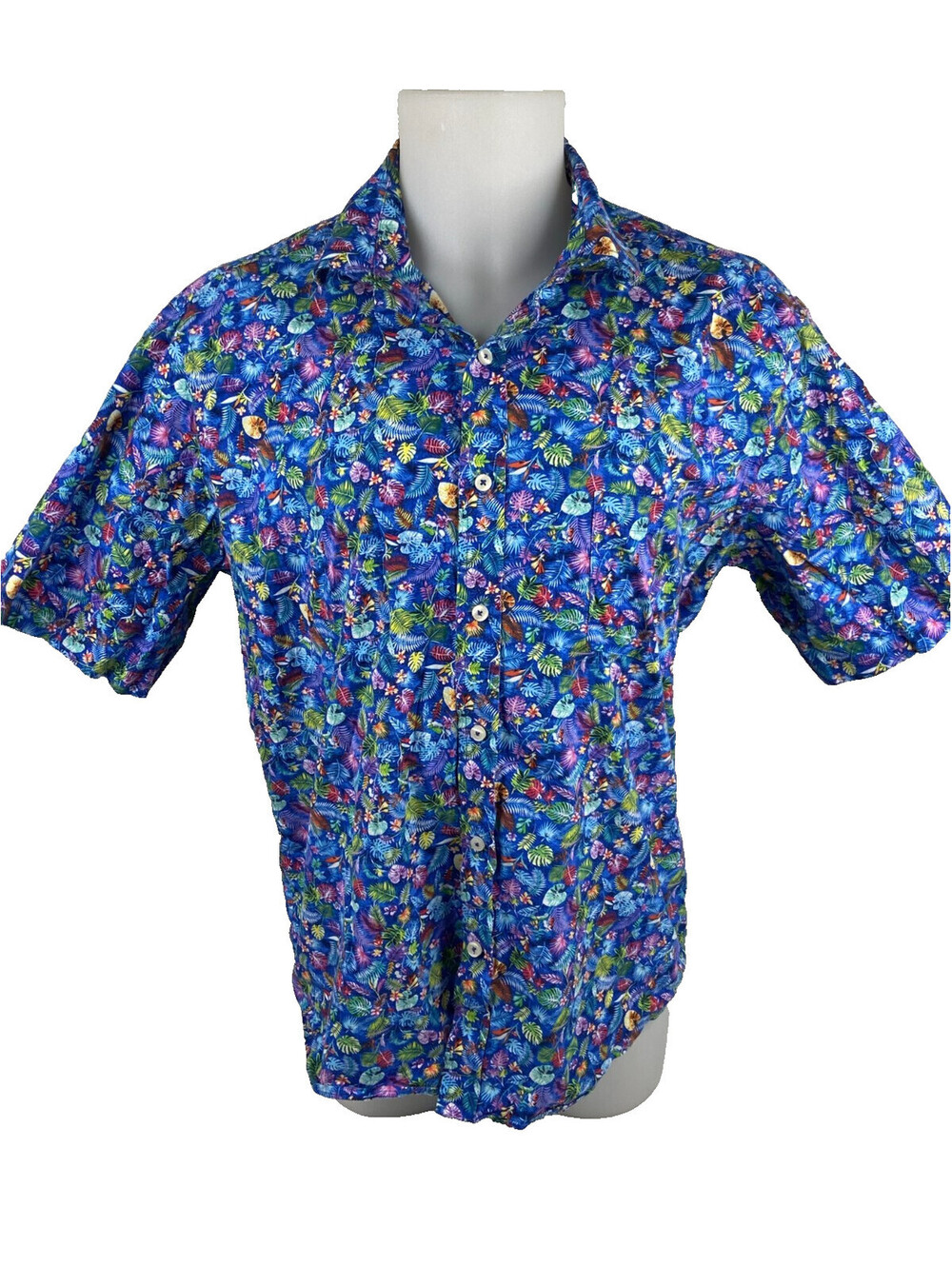 Alan Flusser Men 2XL Blue Tropical Button Front Shirt Floral Casual Beach
